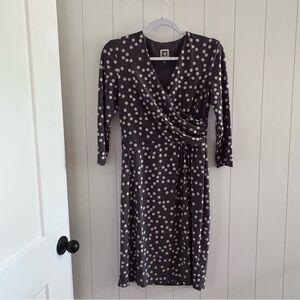 Ann Klein Polka Dot Wrap Dress in Brownish Gray and Beige Polka Dot